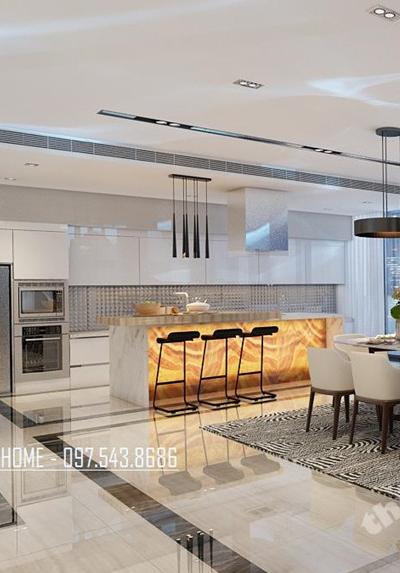 Tủ bếp gỗ công nghiệp đẹp acrylic hiện đại - Mẫu 0010